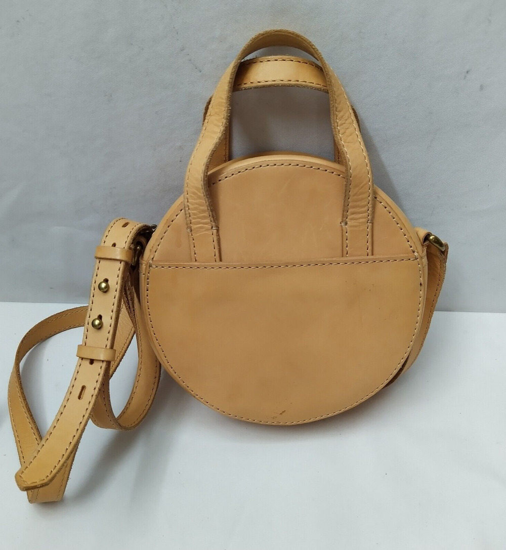 Madewell Tan Leather Round Shape Double Handles Zipper Closure Crossbody Bag